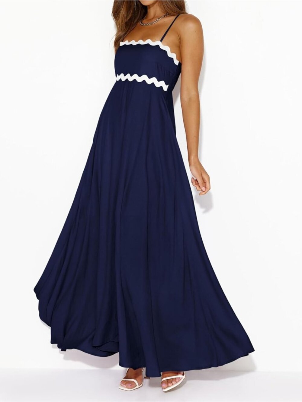 〽️Women's Navy Spaghetti Strap Casual Sleeveless Smocked Boho Maxi Dress